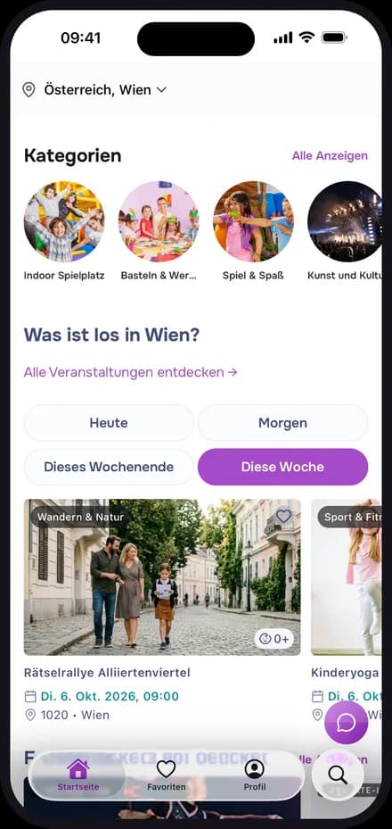 Startseite der Yayando App